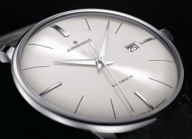 Junghans Meister Automatic Watch with grey dial, leather strap, steel case