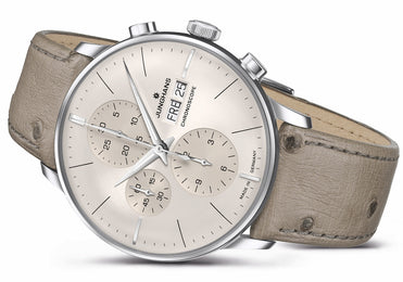 Junghans Meister Chronoscope Watch with grey dial, ostrich leather strap, steel case