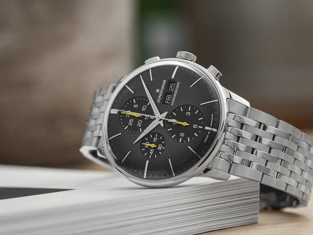 Junghans Meister Chronoscope Watch with grey dial, steel bracelet, steel case