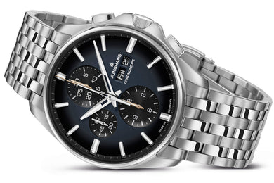 Junghans Meister S Chronoscope Watch with blue dial, steel bracelet, steel case