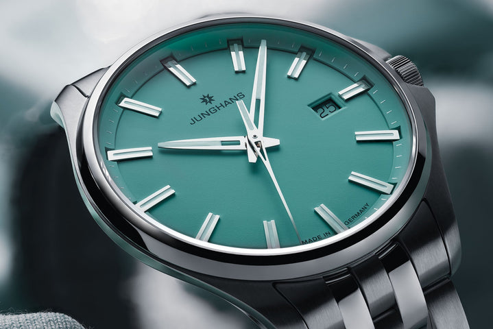 Junghans Meister S 35mm Quartz Green Watch with steel bracelet, steel case