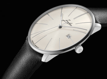 Junghans Meister Fein Automatic Signatur Watch with grey dial, leather strap, steel case