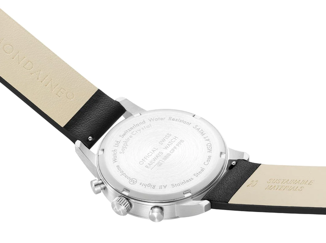 Mondaine Neo 41mm Black Vegan Grape Leather Watch