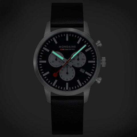 Mondaine Neo 41mm Black Vegan Grape Leather Watch