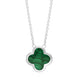 18ct White Gold Malachite Bloom Large Four Leaf Clover Polished Edge Pendant