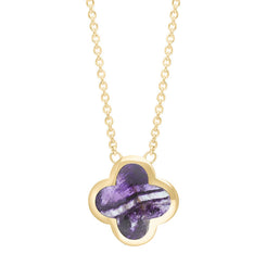 9ct Yellow Gold Blue John Bloom Large Four Leaf Clover Polished Edge Pendant