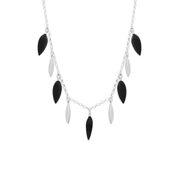 Sterling Silver Whitby jet Marquise Alternating Chain Necklace