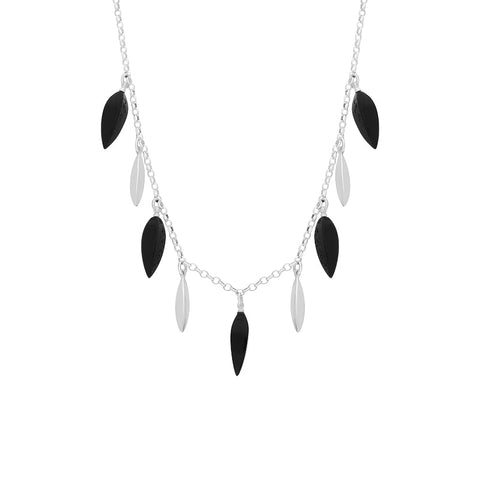 Sterling Silver Whitby jet Marquise Alternating Chain Necklace