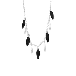 Sterling Silver Whitby jet Marquise Alternating Chain Necklace