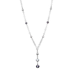 00095668 Sterling Silver Black Grey Pearl Ten Stone Bead Drop Necklace, N818.