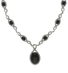 Sterling Silver Whitby Jet Marcasite Thirteen Stone Twist Link Necklace