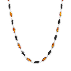 Sterling Silver Whitby Jet and Amber Marquise 23 Stone Necklace