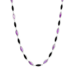 Sterling Silver Whitby Jet and Amethyst Marquise Necklace