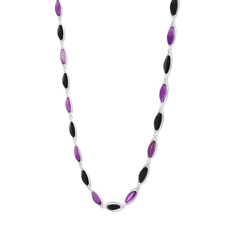 Sterling Silver Whitby Jet and Amethyst Marquise Necklace