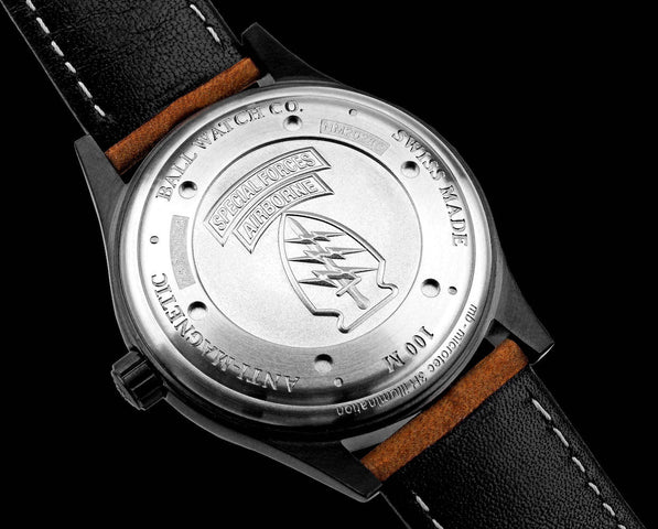 Ball Watch Company Engineer II Green Berets Watch with black dial, leather strap, titanium case