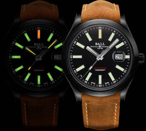 Ball Watch Company Engineer II Green Berets Watch with black dial, leather strap, titanium case