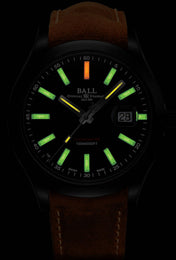 Ball Watch Company Engineer II Green Berets Watch with black dial, leather strap, titanium case