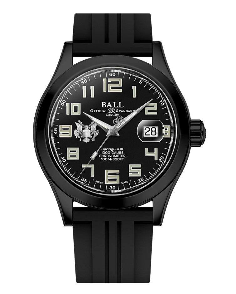 Ball Engineer III Army 43mm Black Dial Rubber Strap Watch, view 1