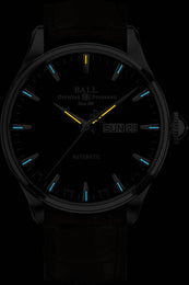 Ball Watch Company Trainmaster Eternity Watch with blue dial, crocodile strap, steel case