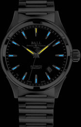 Ball Watch Company Fireman Victory Watch with black dial, steel bracelet, steel case