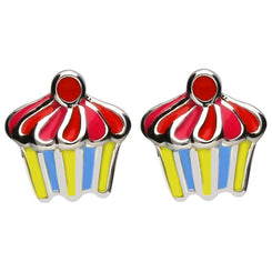 Sterling Silver NSPCC Enamel Multicolour Cupcake Stud Earrings E2264
