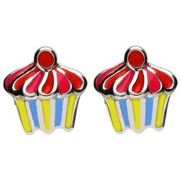 Sterling Silver NSPCC Enamel Multicolour Cupcake Stud Earrings E2264