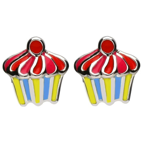 Sterling Silver NSPCC Enamel Multicolour Cupcake Stud Earrings E2264