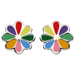 NSPCC Silver Enamel Multicolour Eight Petal Flower Stud Earrings E2267