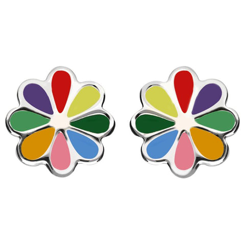NSPCC Silver Enamel Multicolour Eight Petal Flower Stud Earrings E2267