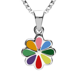 NSPCC Silver Enamel Multicoloured Eight Petal Flower Pendant Necklace P3018C