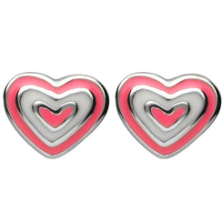 Sterling Silver NSPCC Enamel Pink and White Layered Heart Stud Earrings E2268