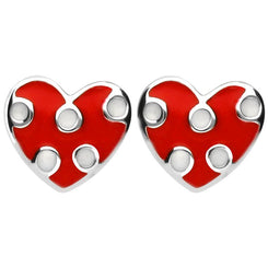 Sterling Silver NSPCC Enamel Red and White Spotty Heart Stud Earrings E2265