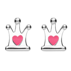 Sterling Silver NSPCC Enamel Small Heart Crown Stud Earrings E2266