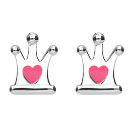 Sterling Silver NSPCC Enamel Small Heart Crown Stud Earrings E2266