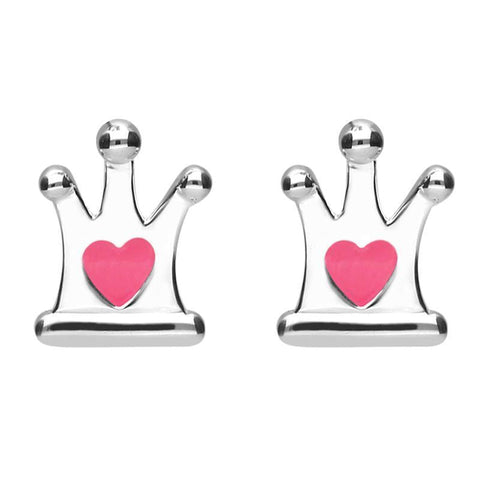 Sterling Silver NSPCC Enamel Small Heart Crown Stud Earrings E2266