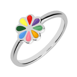 Sterling Silver NSPCC Enamel Multicoloured Eight Petal Flower Ring R1051