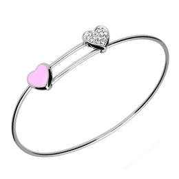 Sterling Silver NSPCC Pink Enamel Cubic Zirconia Double Heart Slide Bangle B1086