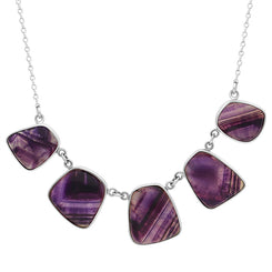 Sterling Silver Blue John 5 Stone Abstract Oval Unique Necklace