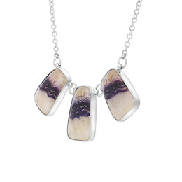 Sterling Silver Blue John Three Stone Abstract Oval Unique Chain Necklace