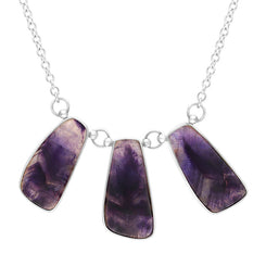 Sterling Silver Blue John Three Stone Abstract Oval Unique Necklace