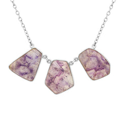 Sterling Silver Blue John Three Stone Abstract Oval Unique Necklace