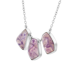 Sterling Silver Blue John Three Stone Abstract Oval Unique Necklace