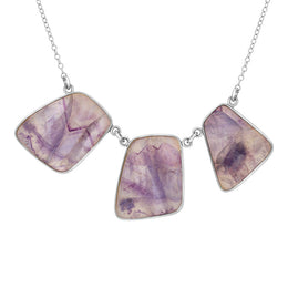 Sterling Silver Blue John Three Stone Abstract Oval Necklace