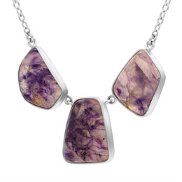 Sterling Silver Blue John Three Stone Abstract Oval Unique Necklace