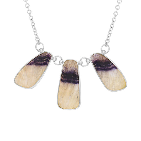 Sterling Silver Blue John Three Stone Abstract Oval Unique Chain Necklace