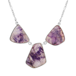 Sterling Silver Blue John Three Stone Abstract Oval Necklace