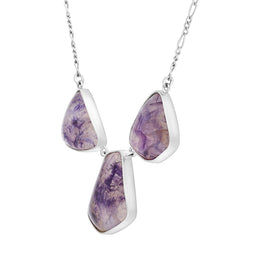 Sterling Silver Blue John Three Stone Abstract Oval Necklace