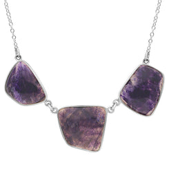 Sterling Silver Blue John Three Stone Abstract Oval unique Necklace