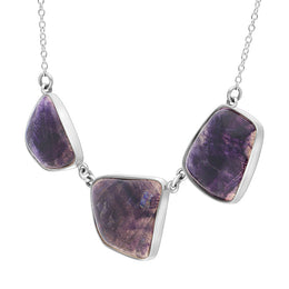 Sterling Silver Blue John Three Stone Abstract Oval unique Necklace