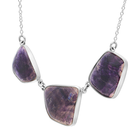 Sterling Silver Blue John Three Stone Abstract Oval unique Necklace